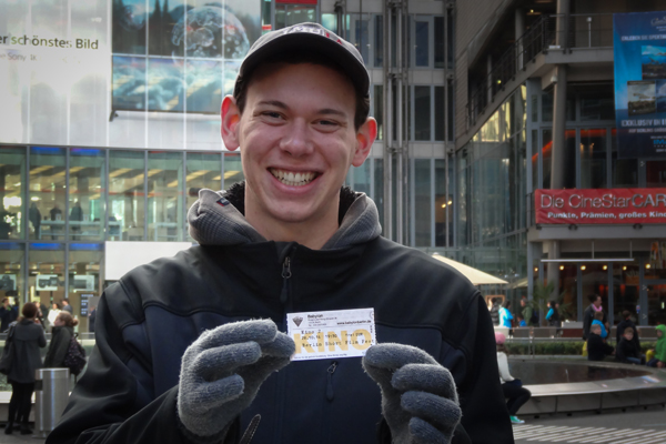 Helkey with a ticket to his Berlin premiere of "The Magic Moment" at the Babylon Cinema.
